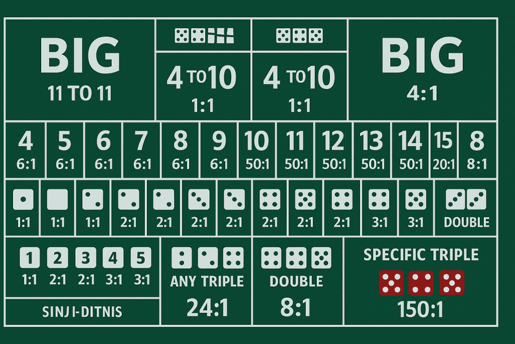 骰寶下注玩法與賠率示意圖