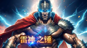 雷神之槌老虎機主視覺｜雷神角色與閃電特效