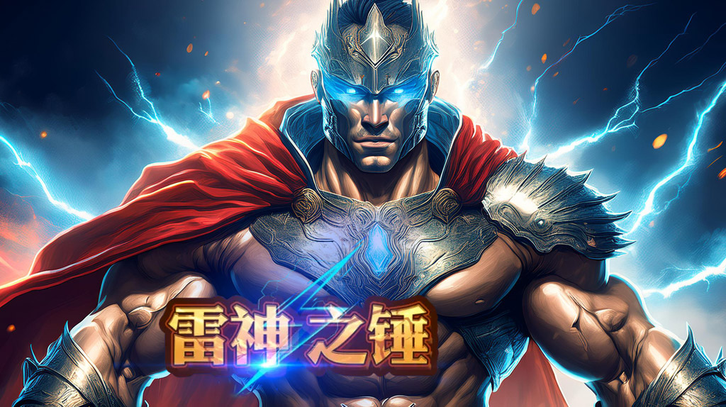 雷神之槌老虎機主視覺｜雷神角色與閃電特效